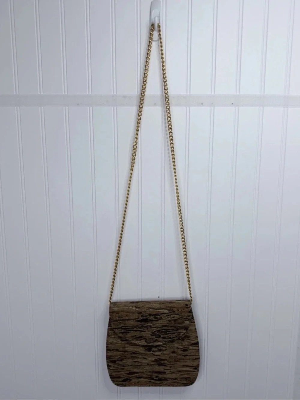 J. Renee Wood Grain Clutch Crossbody Gold Chain Mini Evening Bag Coastal